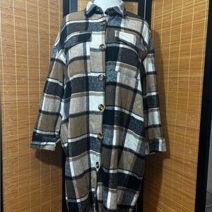 SHEIN Plaid Leather Jacket - Black, Brown, White